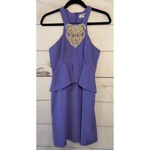 Tibi New York Purple Peplum Halter Dress Embellished Neck Size 4